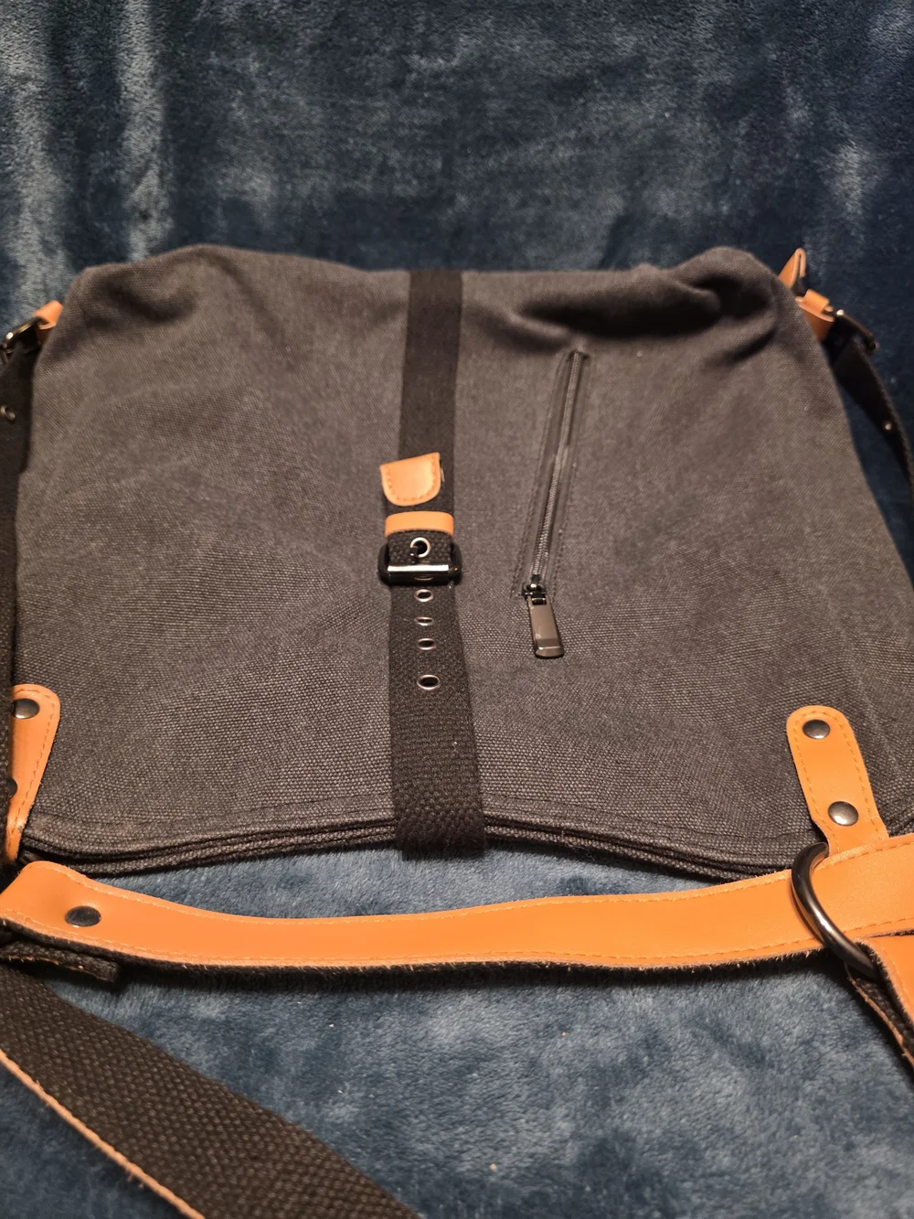 Signature by Sangria Gray Canvas Messenger Bag with Orange Accents